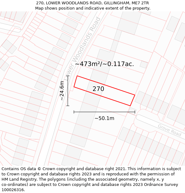 270, LOWER WOODLANDS ROAD, GILLINGHAM, ME7 2TR: Plot and title map