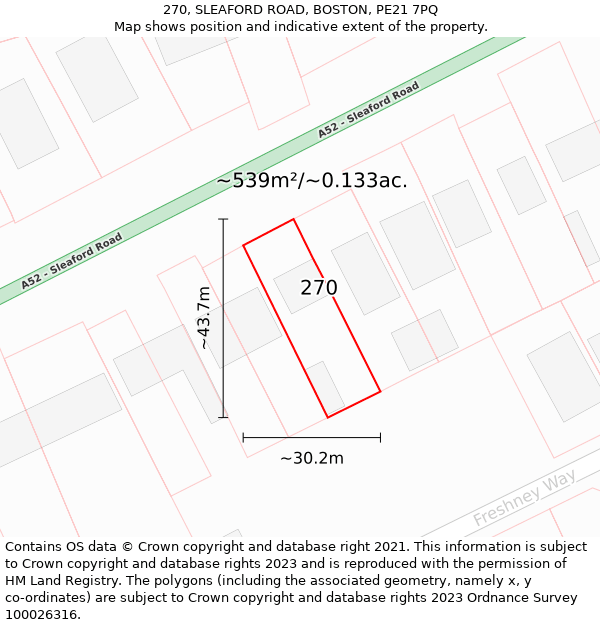 270, SLEAFORD ROAD, BOSTON, PE21 7PQ: Plot and title map