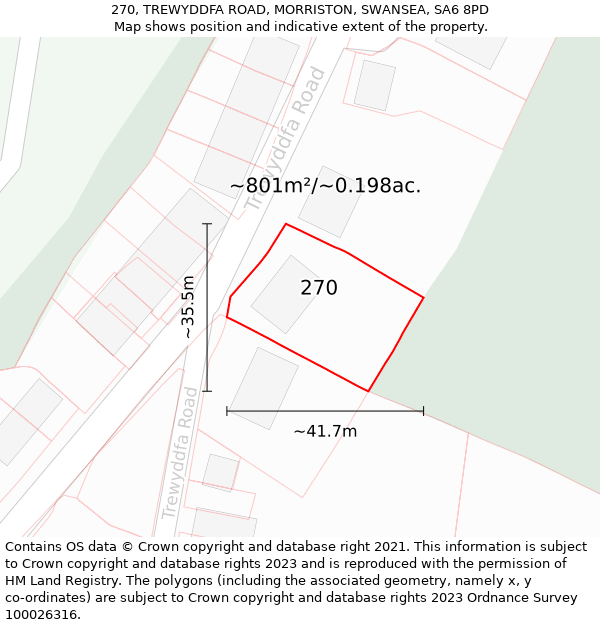 270, TREWYDDFA ROAD, MORRISTON, SWANSEA, SA6 8PD: Plot and title map