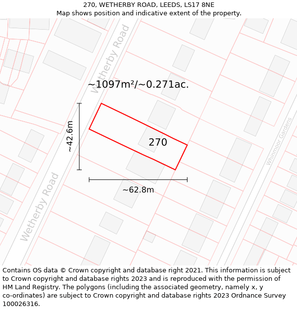 270, WETHERBY ROAD, LEEDS, LS17 8NE: Plot and title map