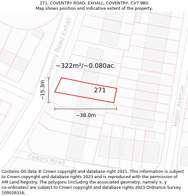 271, COVENTRY ROAD, EXHALL, COVENTRY, CV7 9BG: Plot and title map