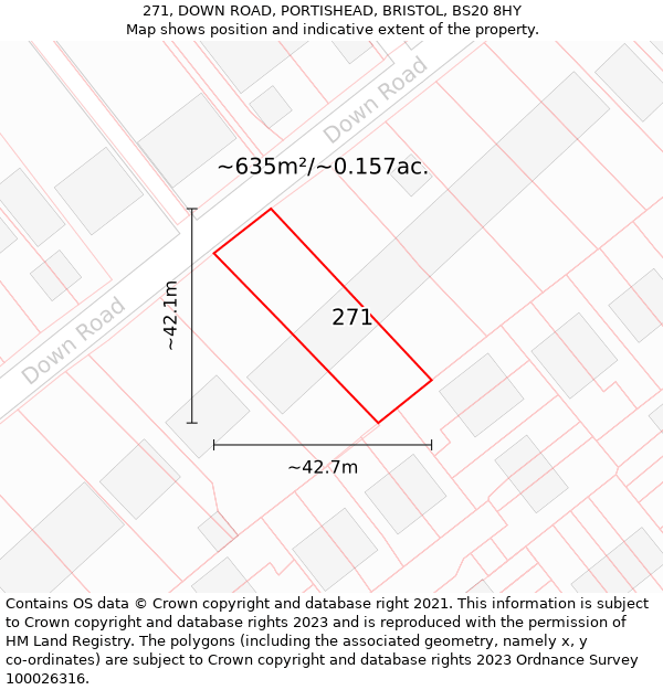 271, DOWN ROAD, PORTISHEAD, BRISTOL, BS20 8HY: Plot and title map