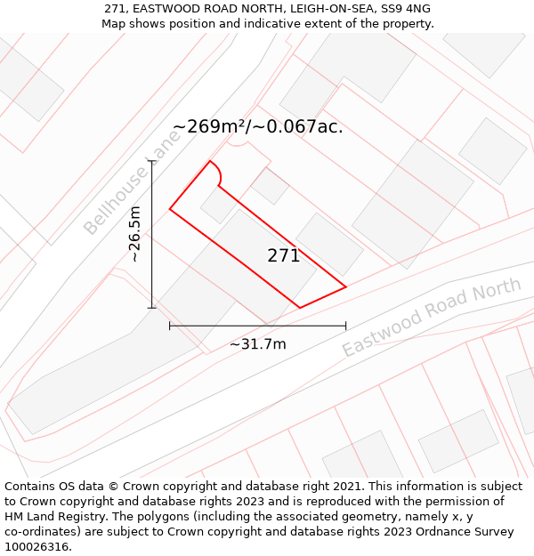 271, EASTWOOD ROAD NORTH, LEIGH-ON-SEA, SS9 4NG: Plot and title map