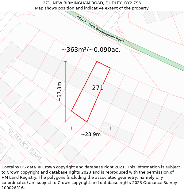 271, NEW BIRMINGHAM ROAD, DUDLEY, DY2 7SA: Plot and title map