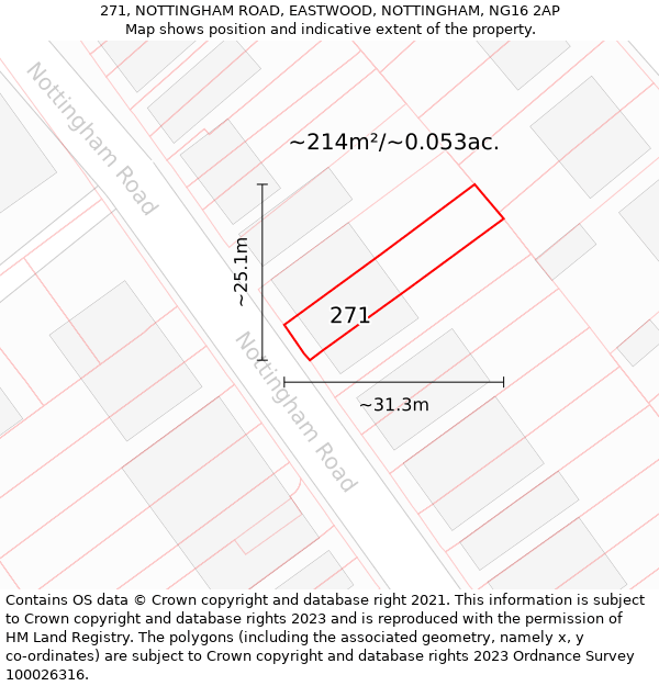 271, NOTTINGHAM ROAD, EASTWOOD, NOTTINGHAM, NG16 2AP: Plot and title map