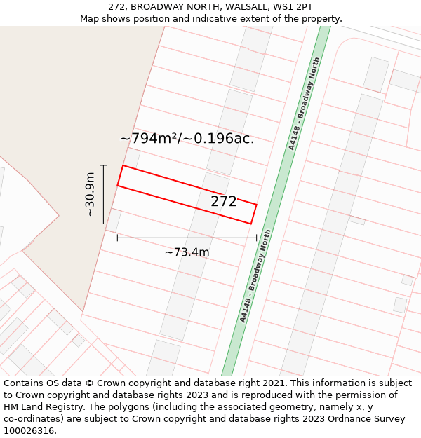 272, BROADWAY NORTH, WALSALL, WS1 2PT: Plot and title map