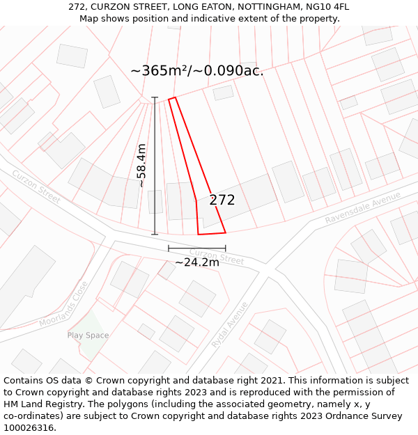 272, CURZON STREET, LONG EATON, NOTTINGHAM, NG10 4FL: Plot and title map