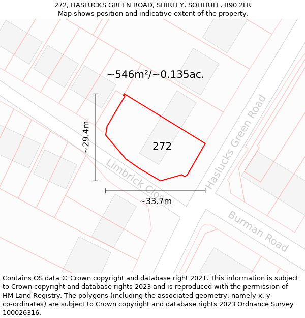 272, HASLUCKS GREEN ROAD, SHIRLEY, SOLIHULL, B90 2LR: Plot and title map