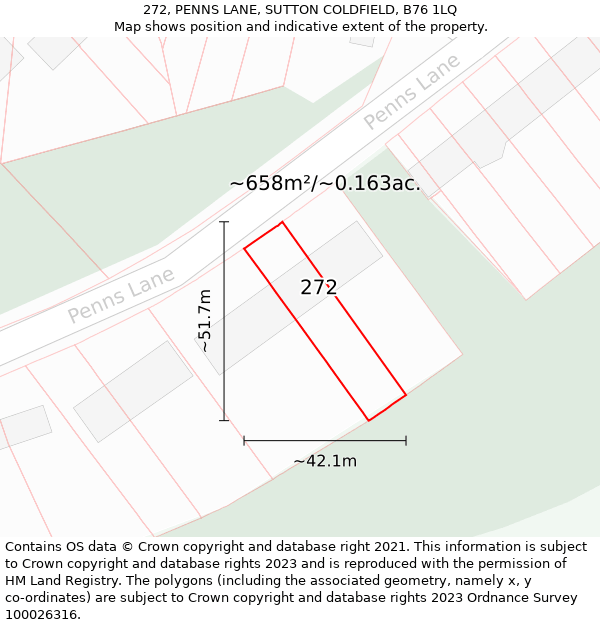 272, PENNS LANE, SUTTON COLDFIELD, B76 1LQ: Plot and title map