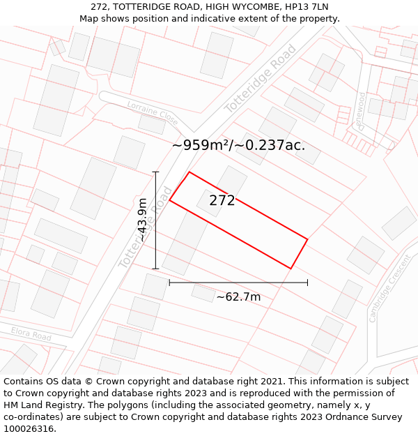 272, TOTTERIDGE ROAD, HIGH WYCOMBE, HP13 7LN: Plot and title map