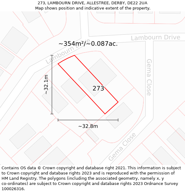 273, LAMBOURN DRIVE, ALLESTREE, DERBY, DE22 2UA: Plot and title map