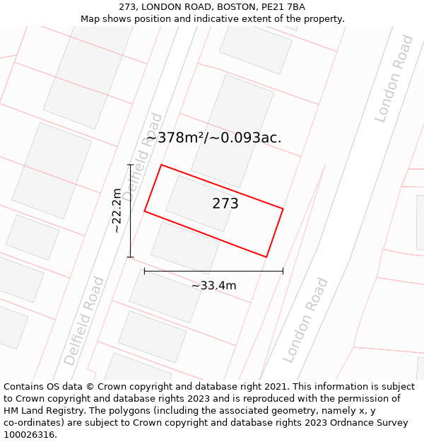 273, LONDON ROAD, BOSTON, PE21 7BA: Plot and title map