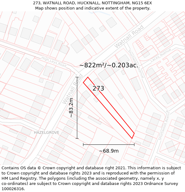 273, WATNALL ROAD, HUCKNALL, NOTTINGHAM, NG15 6EX: Plot and title map