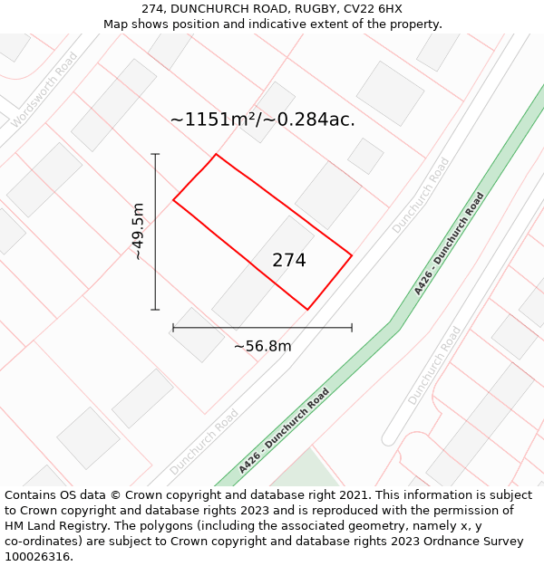 274, DUNCHURCH ROAD, RUGBY, CV22 6HX: Plot and title map