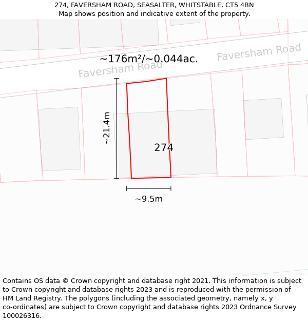 274, FAVERSHAM ROAD, SEASALTER, WHITSTABLE, CT5 4BN: Plot and title map