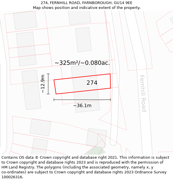 274, FERNHILL ROAD, FARNBOROUGH, GU14 9EE: Plot and title map