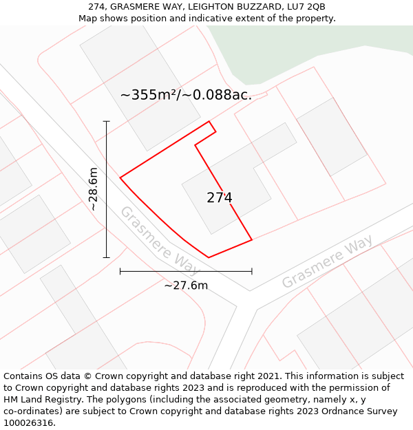 274, GRASMERE WAY, LEIGHTON BUZZARD, LU7 2QB: Plot and title map