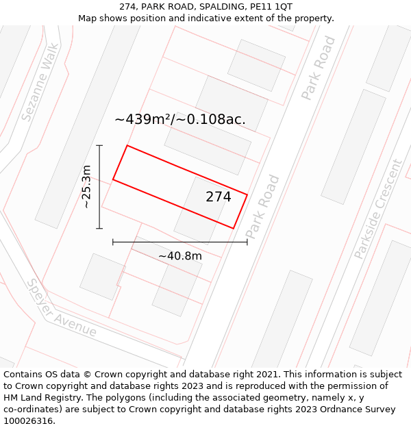 274, PARK ROAD, SPALDING, PE11 1QT: Plot and title map