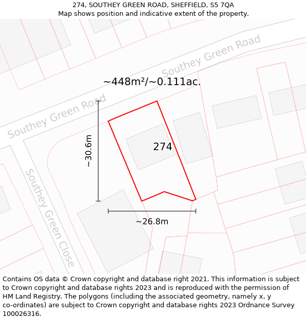 274, SOUTHEY GREEN ROAD, SHEFFIELD, S5 7QA: Plot and title map