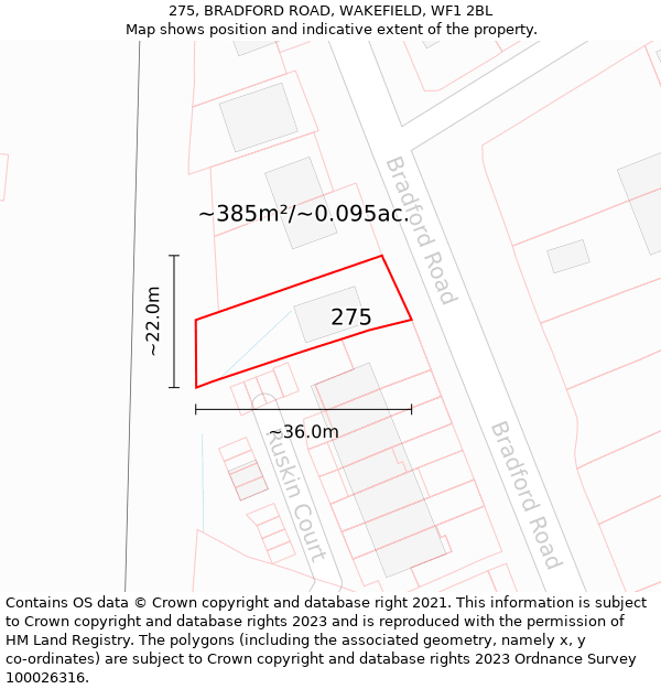 275, BRADFORD ROAD, WAKEFIELD, WF1 2BL: Plot and title map