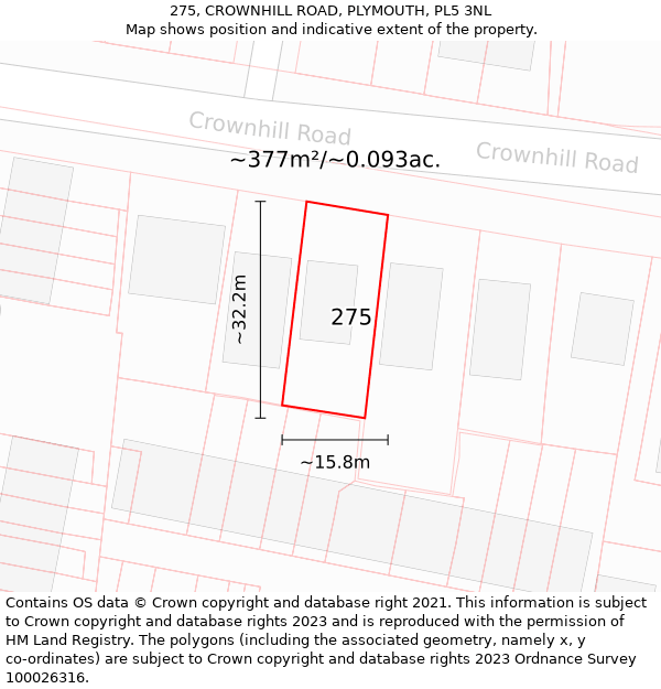 275, CROWNHILL ROAD, PLYMOUTH, PL5 3NL: Plot and title map