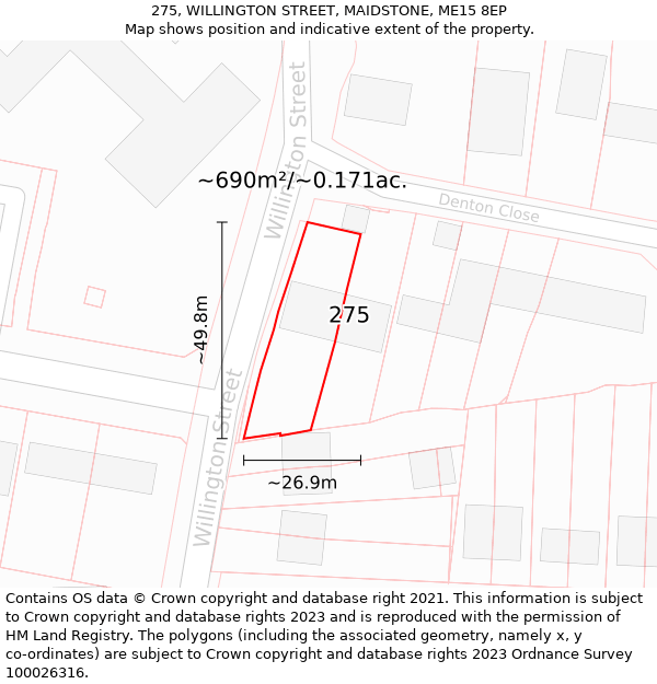 275, WILLINGTON STREET, MAIDSTONE, ME15 8EP: Plot and title map
