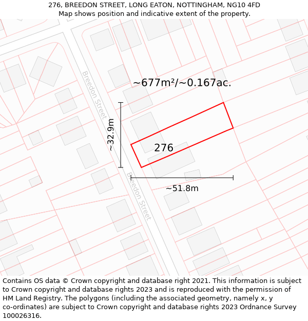 276, BREEDON STREET, LONG EATON, NOTTINGHAM, NG10 4FD: Plot and title map