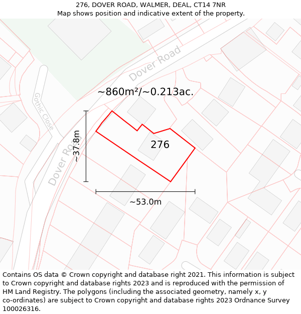 276, DOVER ROAD, WALMER, DEAL, CT14 7NR: Plot and title map