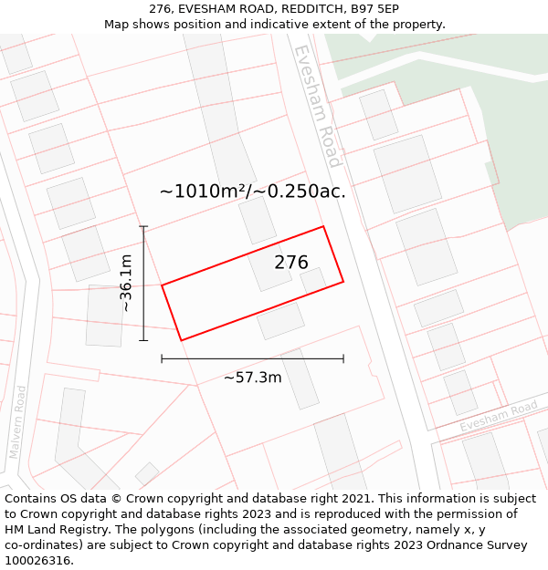 276, EVESHAM ROAD, REDDITCH, B97 5EP: Plot and title map