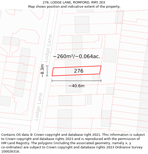 276, LODGE LANE, ROMFORD, RM5 2EX: Plot and title map