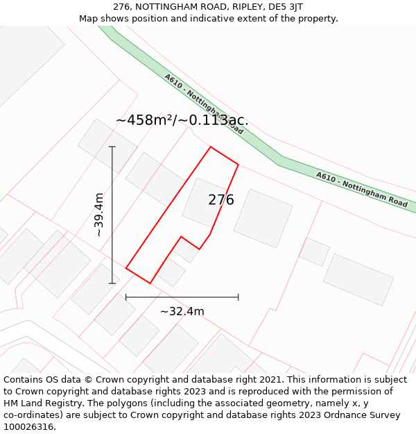 276, NOTTINGHAM ROAD, RIPLEY, DE5 3JT: Plot and title map