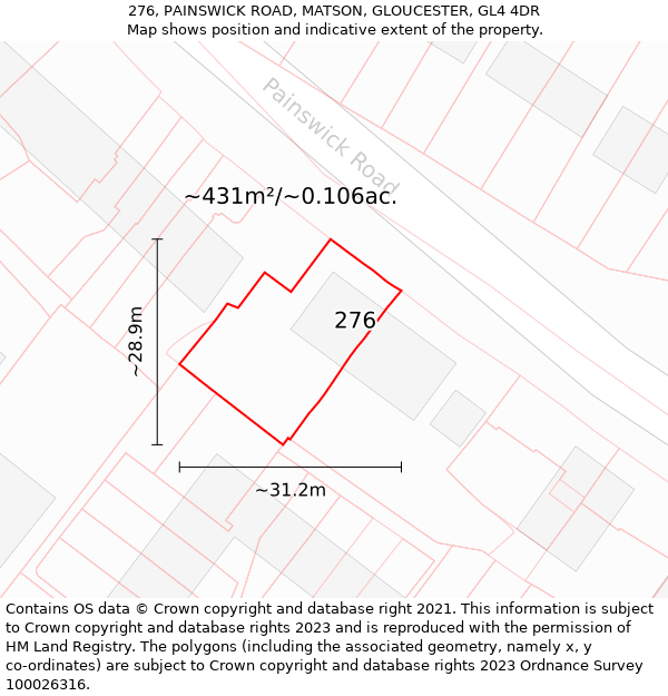 276, PAINSWICK ROAD, MATSON, GLOUCESTER, GL4 4DR: Plot and title map