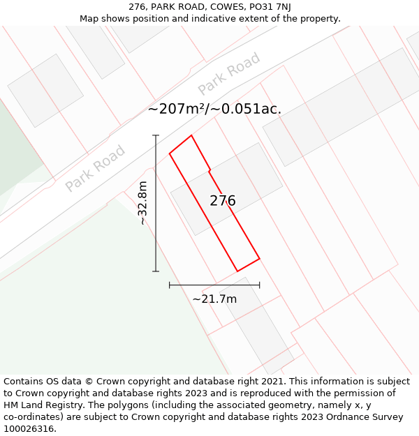 276, PARK ROAD, COWES, PO31 7NJ: Plot and title map