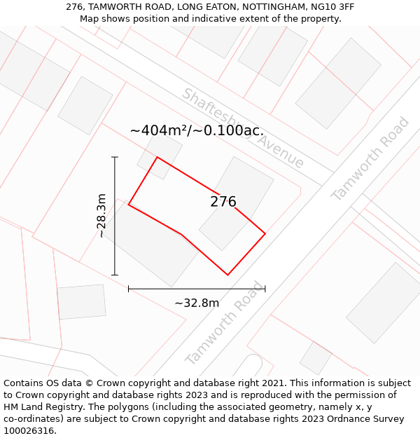 276, TAMWORTH ROAD, LONG EATON, NOTTINGHAM, NG10 3FF: Plot and title map