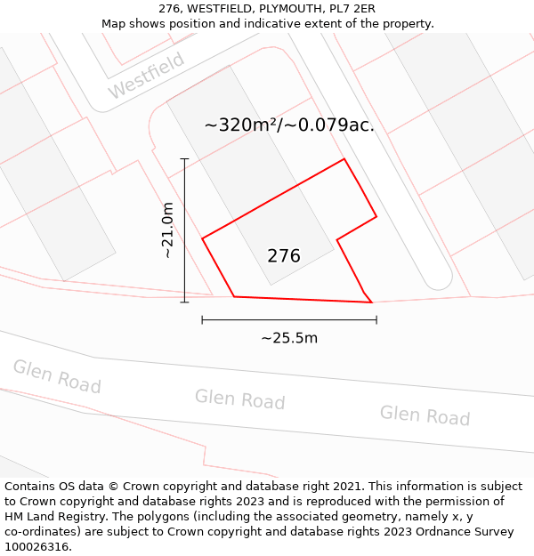 276, WESTFIELD, PLYMOUTH, PL7 2ER: Plot and title map