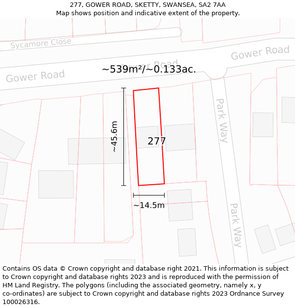 277, GOWER ROAD, SKETTY, SWANSEA, SA2 7AA: Plot and title map