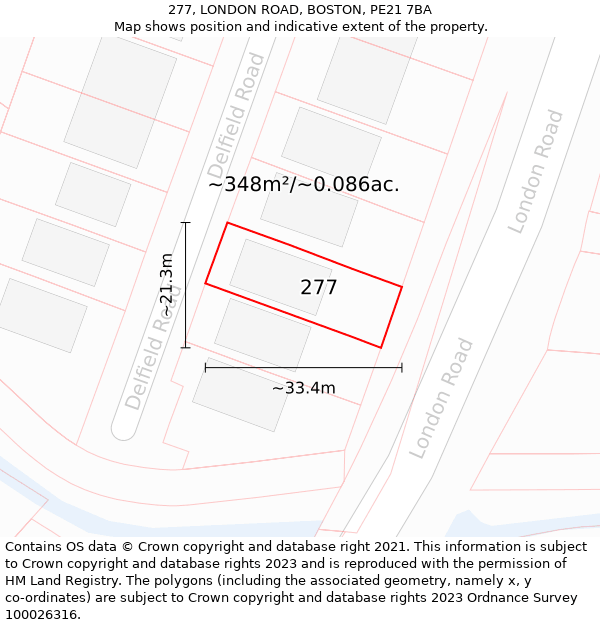 277, LONDON ROAD, BOSTON, PE21 7BA: Plot and title map