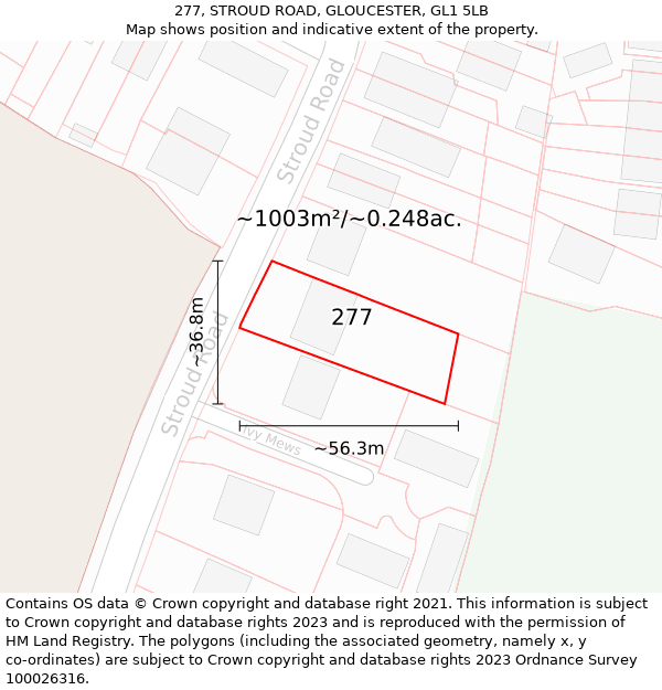 277, STROUD ROAD, GLOUCESTER, GL1 5LB: Plot and title map