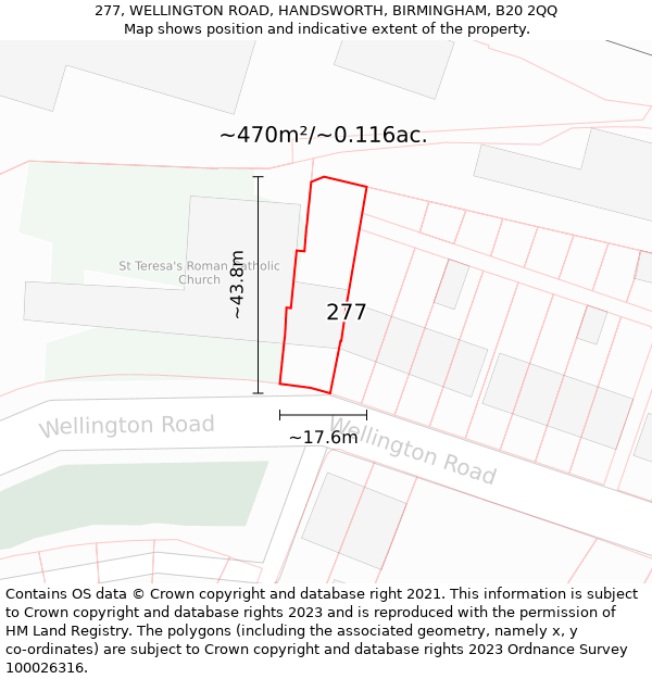 277, WELLINGTON ROAD, HANDSWORTH, BIRMINGHAM, B20 2QQ: Plot and title map