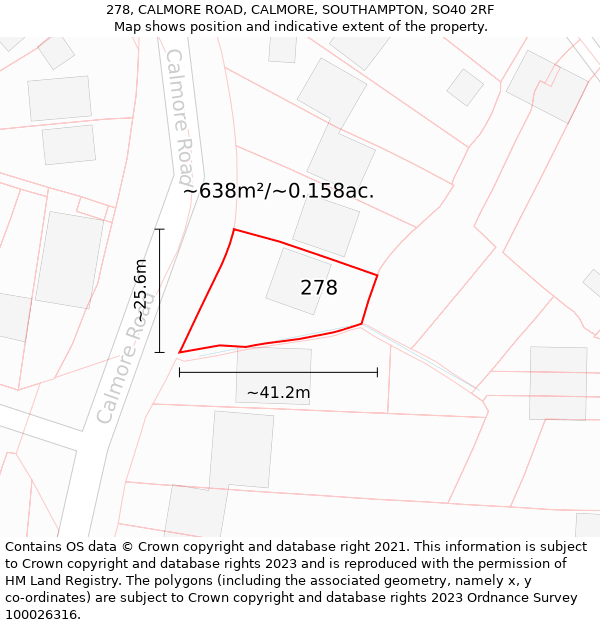 278, CALMORE ROAD, CALMORE, SOUTHAMPTON, SO40 2RF: Plot and title map