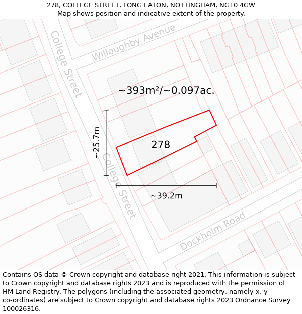 278, COLLEGE STREET, LONG EATON, NOTTINGHAM, NG10 4GW: Plot and title map