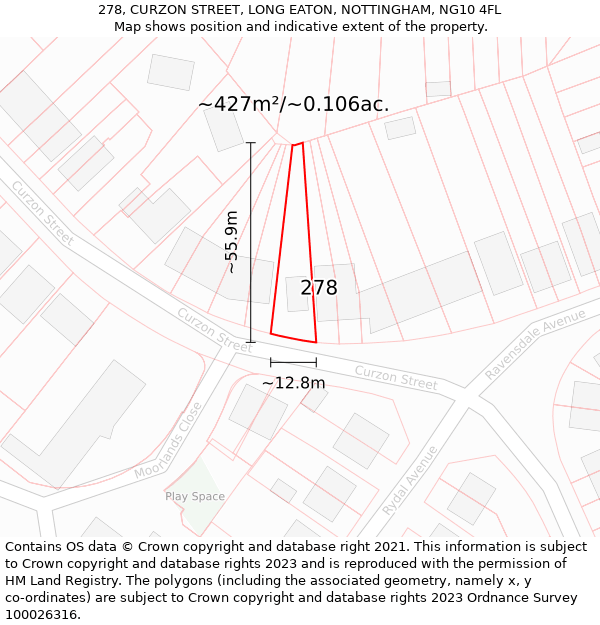 278, CURZON STREET, LONG EATON, NOTTINGHAM, NG10 4FL: Plot and title map