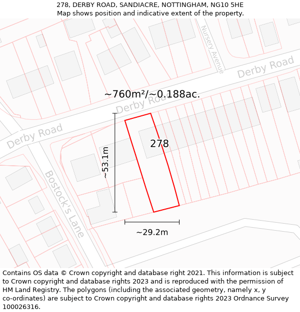 278, DERBY ROAD, SANDIACRE, NOTTINGHAM, NG10 5HE: Plot and title map