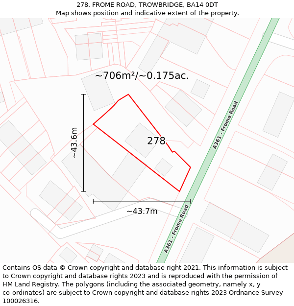 278, FROME ROAD, TROWBRIDGE, BA14 0DT: Plot and title map