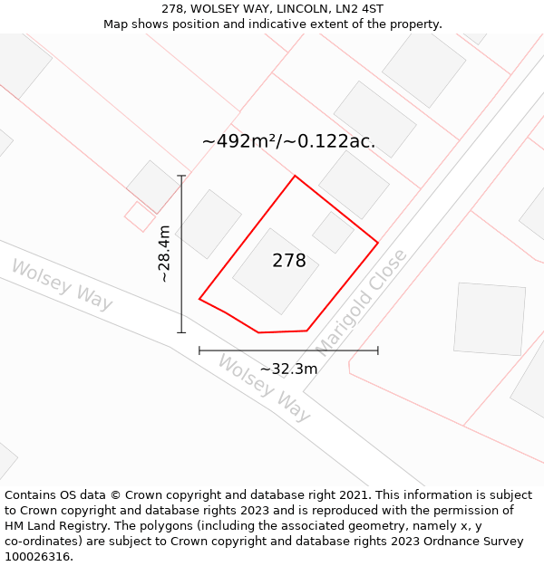 278, WOLSEY WAY, LINCOLN, LN2 4ST: Plot and title map