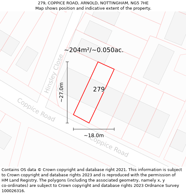 279, COPPICE ROAD, ARNOLD, NOTTINGHAM, NG5 7HE: Plot and title map