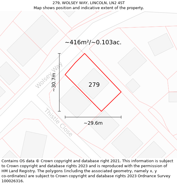 279, WOLSEY WAY, LINCOLN, LN2 4ST: Plot and title map