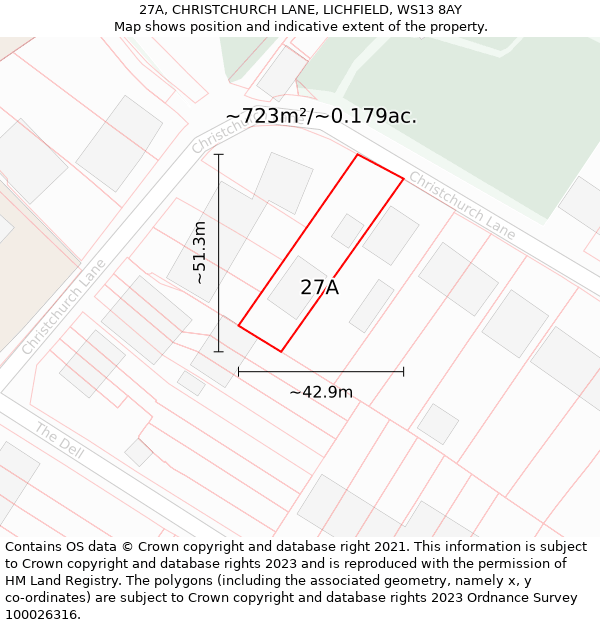 27A, CHRISTCHURCH LANE, LICHFIELD, WS13 8AY: Plot and title map