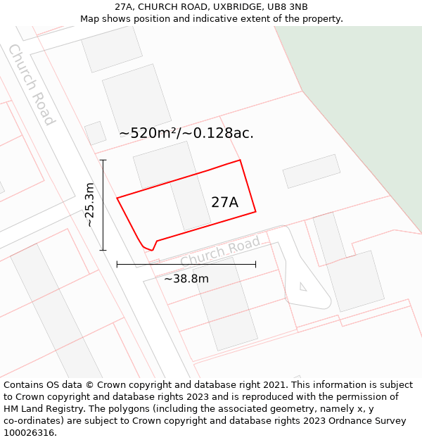 27A, CHURCH ROAD, UXBRIDGE, UB8 3NB: Plot and title map