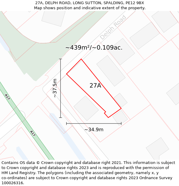 27A, DELPH ROAD, LONG SUTTON, SPALDING, PE12 9BX: Plot and title map